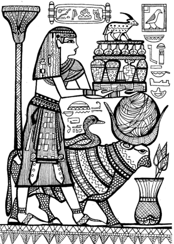 Priest And Sacred Animals Of Ancient Egypt Coloring Page